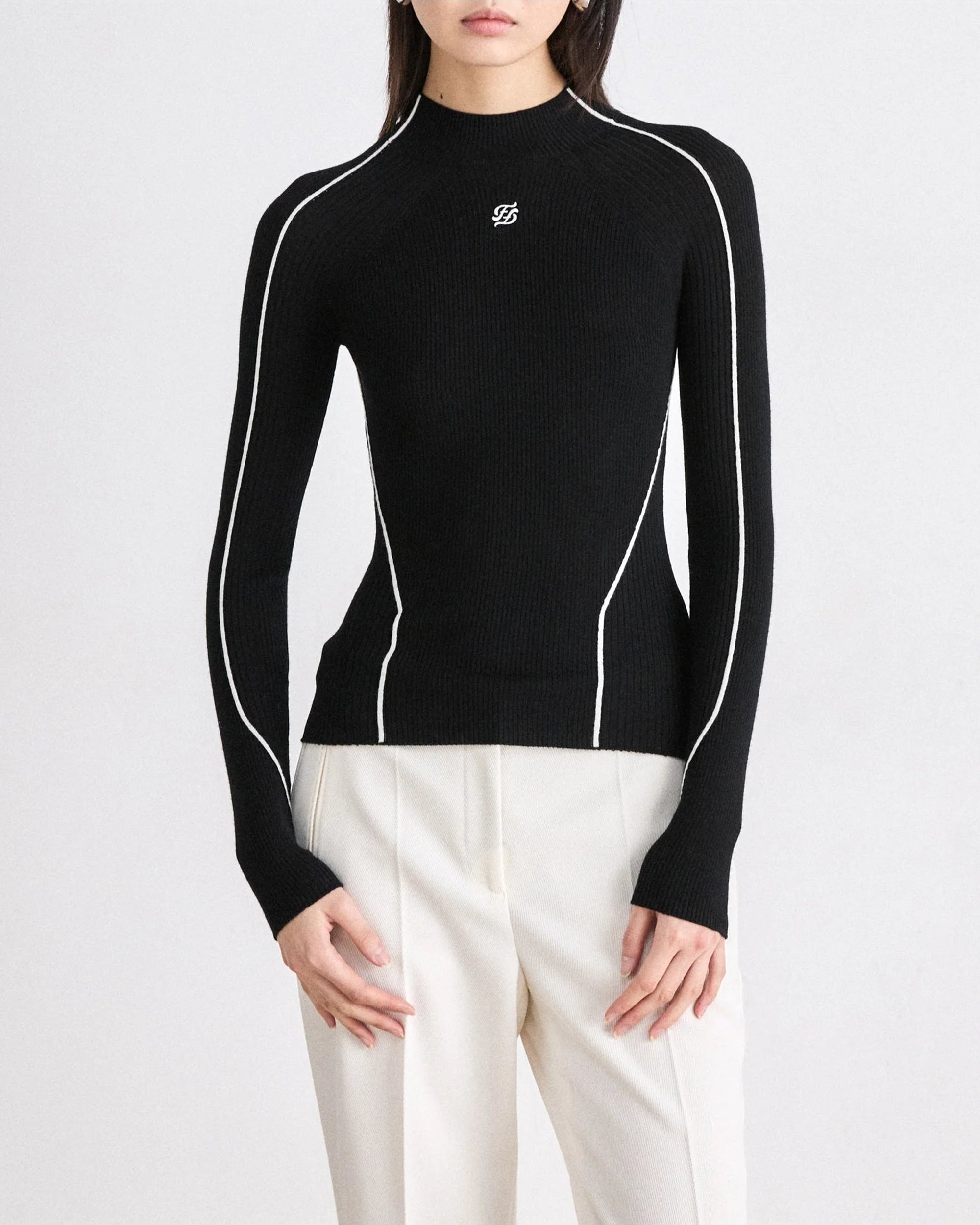 Pull à col montant en laine - Noir