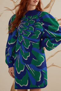 Robe courte à motif fleurs - Bleu