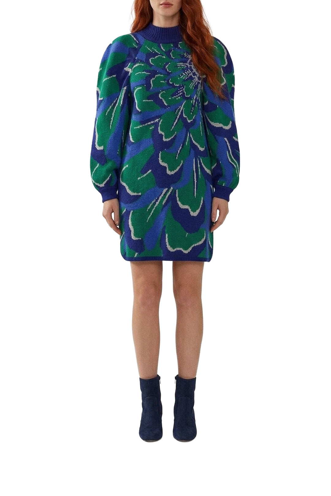 Robe courte à motif fleurs - Bleu
