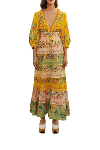 Delicate Flowers cotton maxi dress - Yellow
