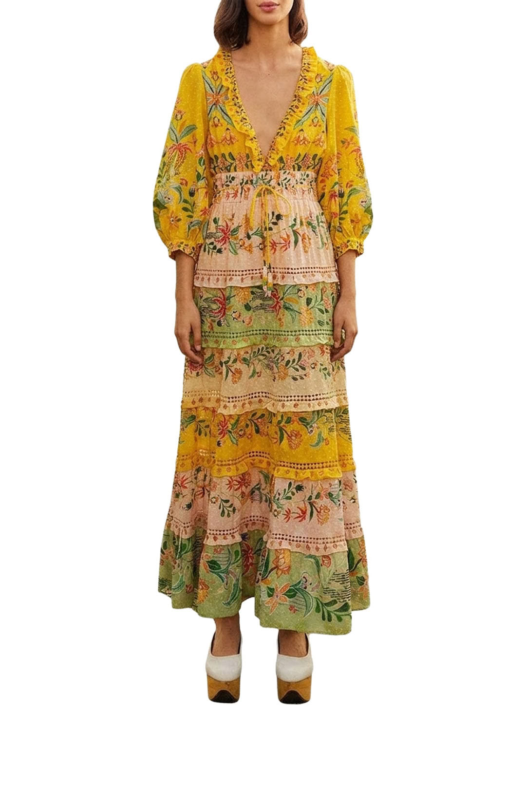 Robe longue Delicate Flowers en coton - Jaune