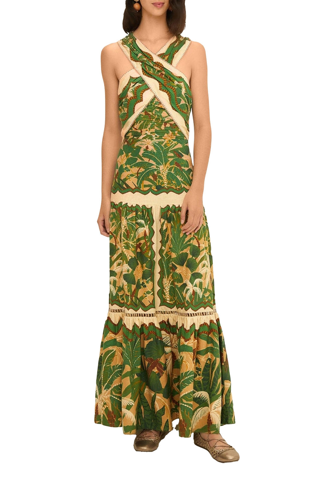 Robe longue Tropical Isla en lin - Vert