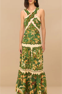 Robe longue Tropical Isla en lin - Vert