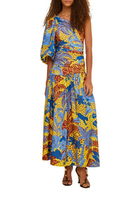 Robe longue Jungle Panther asymétrique - Bleu