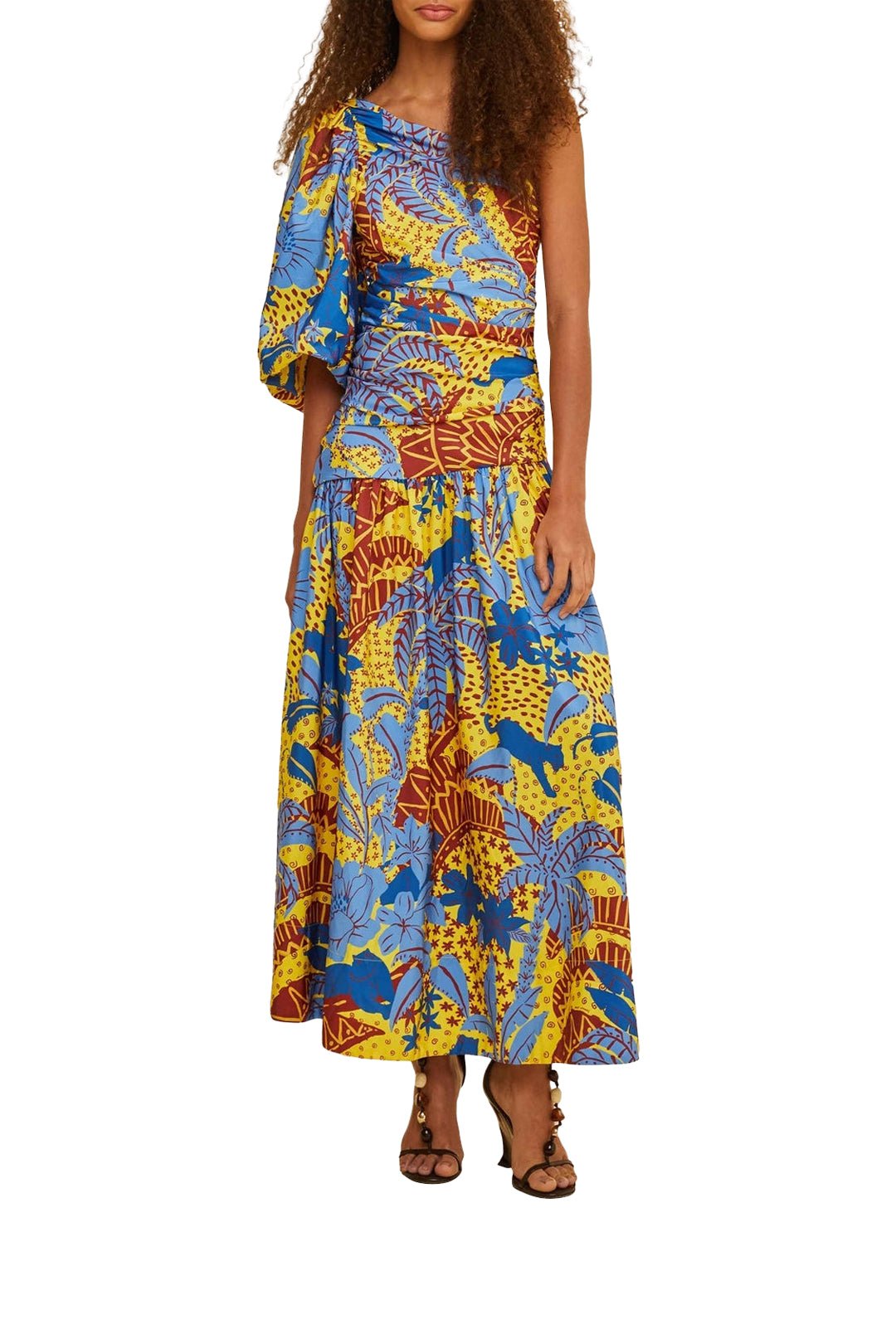 Robe longue Jungle Panther asymétrique - Bleu
