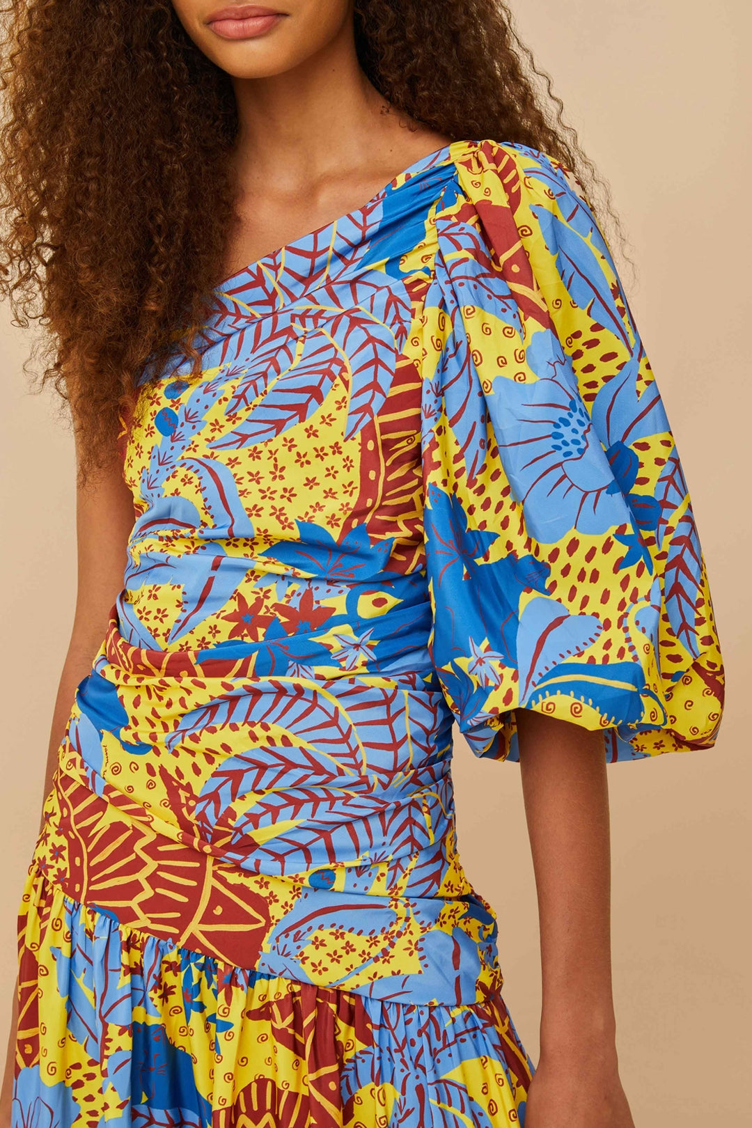 Robe longue Jungle Panther asymétrique - Bleu