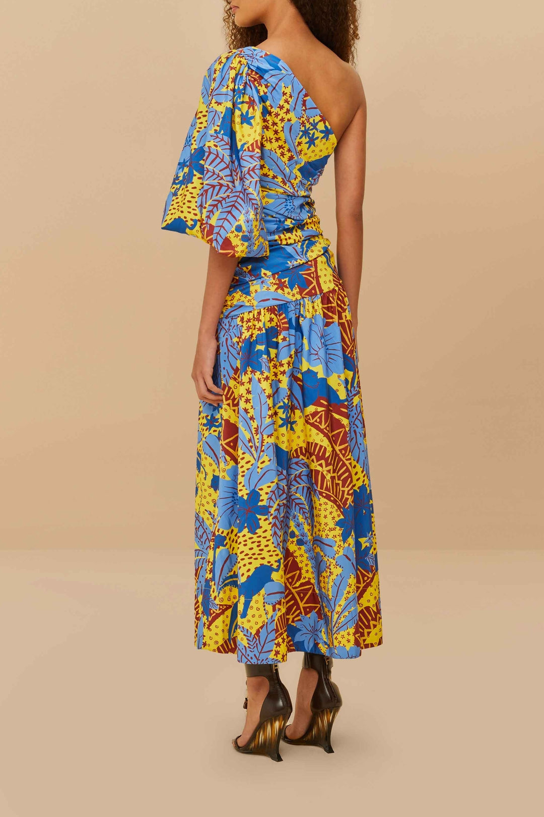 Robe longue Jungle Panther asymétrique - Bleu