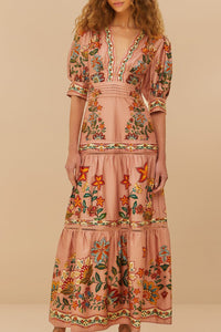 Robe longue Garden Delight en coton - Rose