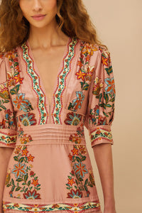 Robe longue Garden Delight en coton - Rose