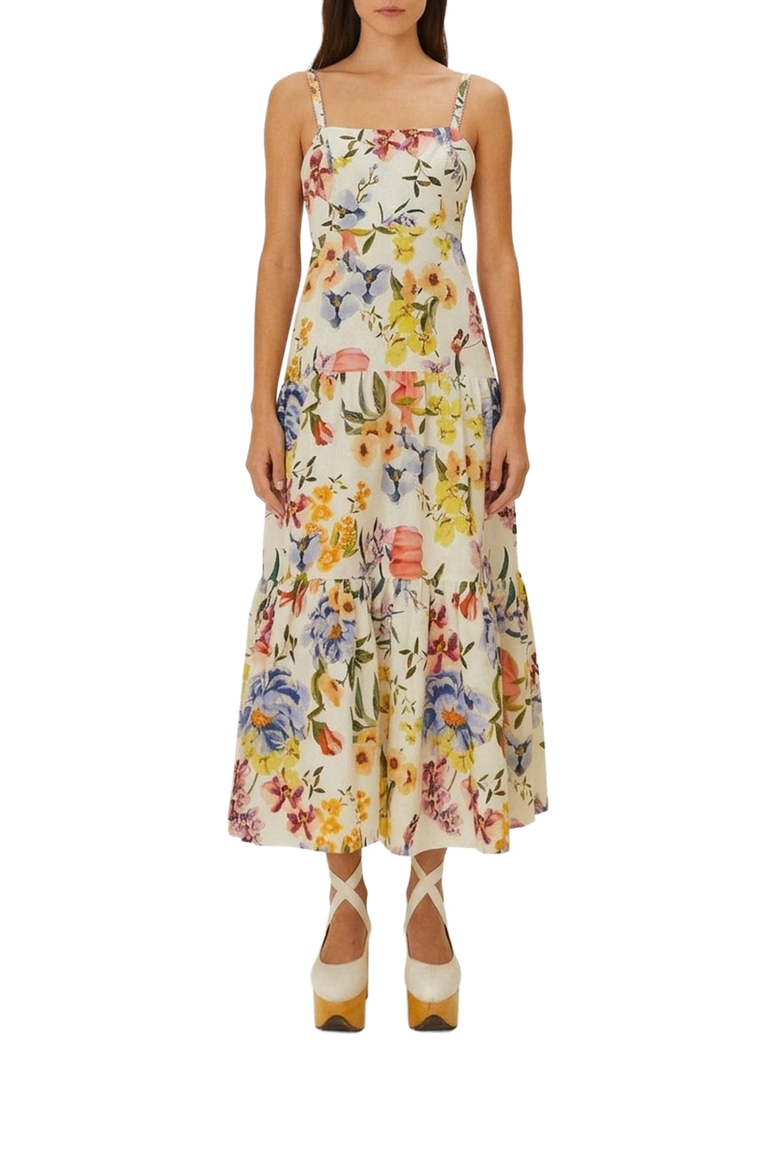 Robe longue Greek Garden en lin - Blanc