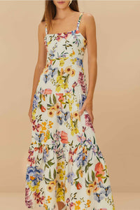 Robe longue Greek Garden en lin - Blanc