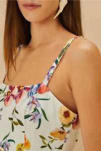 Robe longue Greek Garden en lin - Blanc