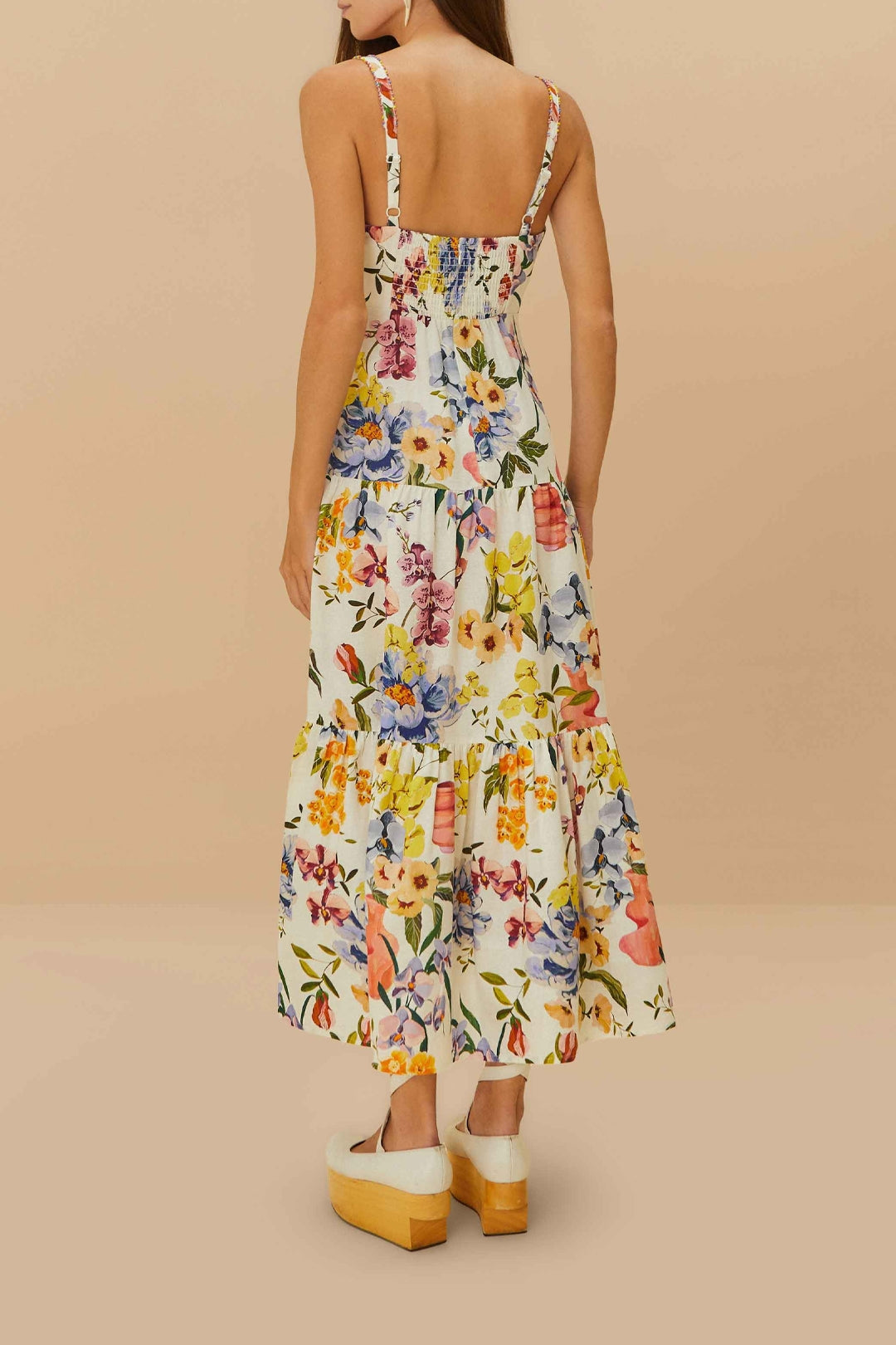 Robe longue Greek Garden en lin - Blanc
