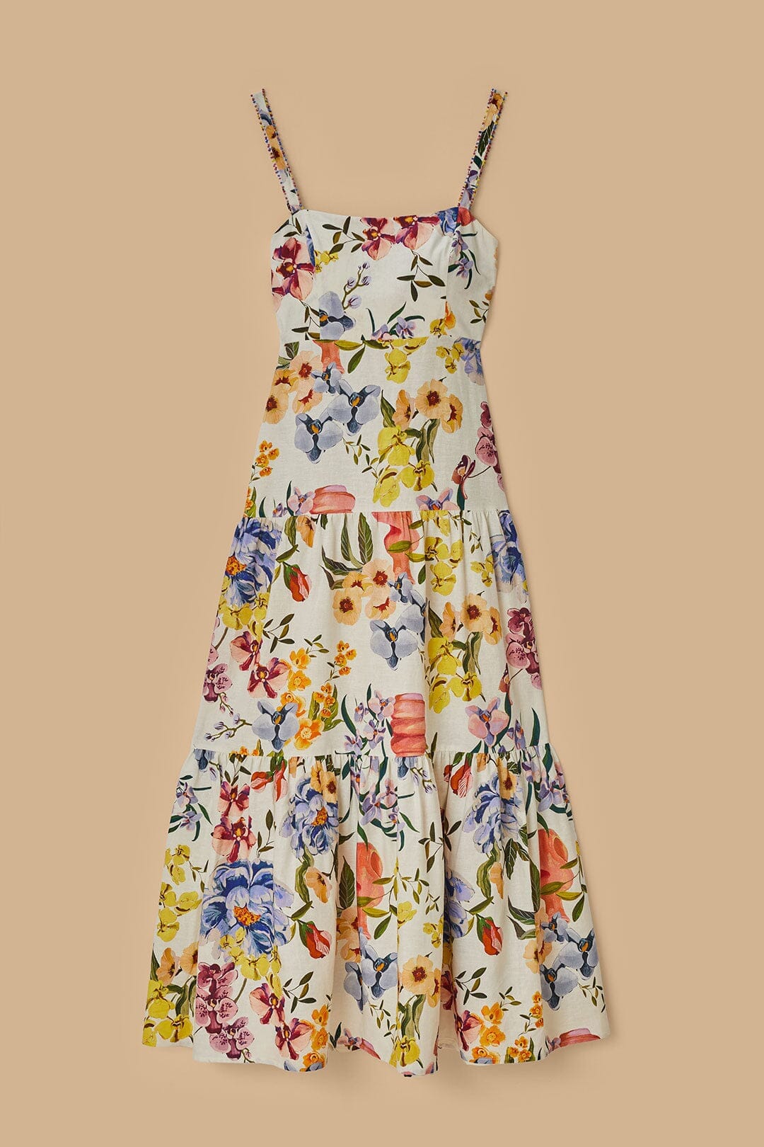 Robe longue Greek Garden en lin - Blanc