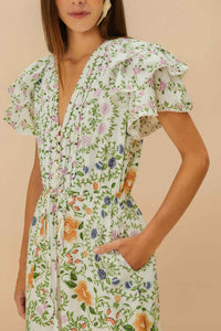 Folk floral midi dress in cotton - White