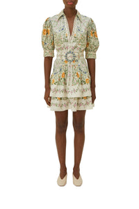 Robe courte Folk Floral en coton - Blanc