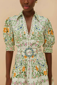 Robe courte Folk Floral en coton - Blanc