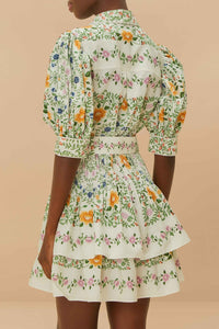 Robe courte Folk Floral en coton - Blanc