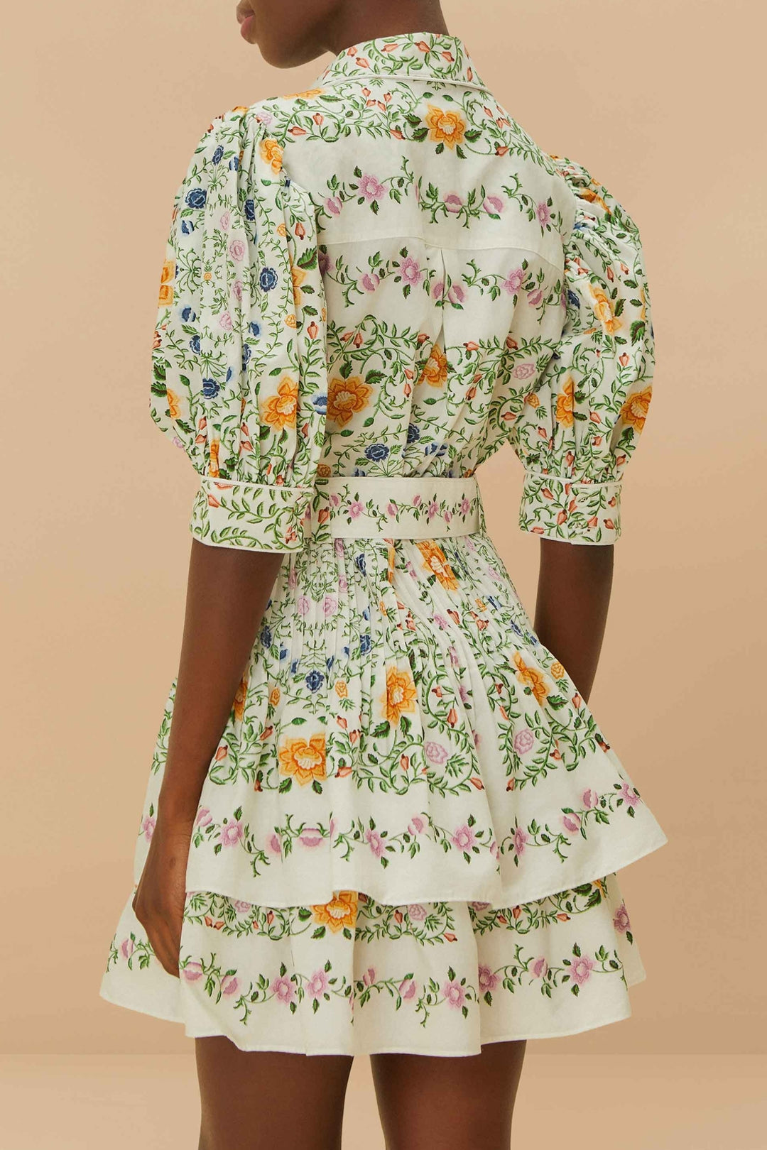 Robe courte Folk Floral en coton - Blanc