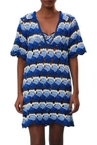 MEDIA OFF LINE_Robe Fan Stitch en crochet en coton - Bleu