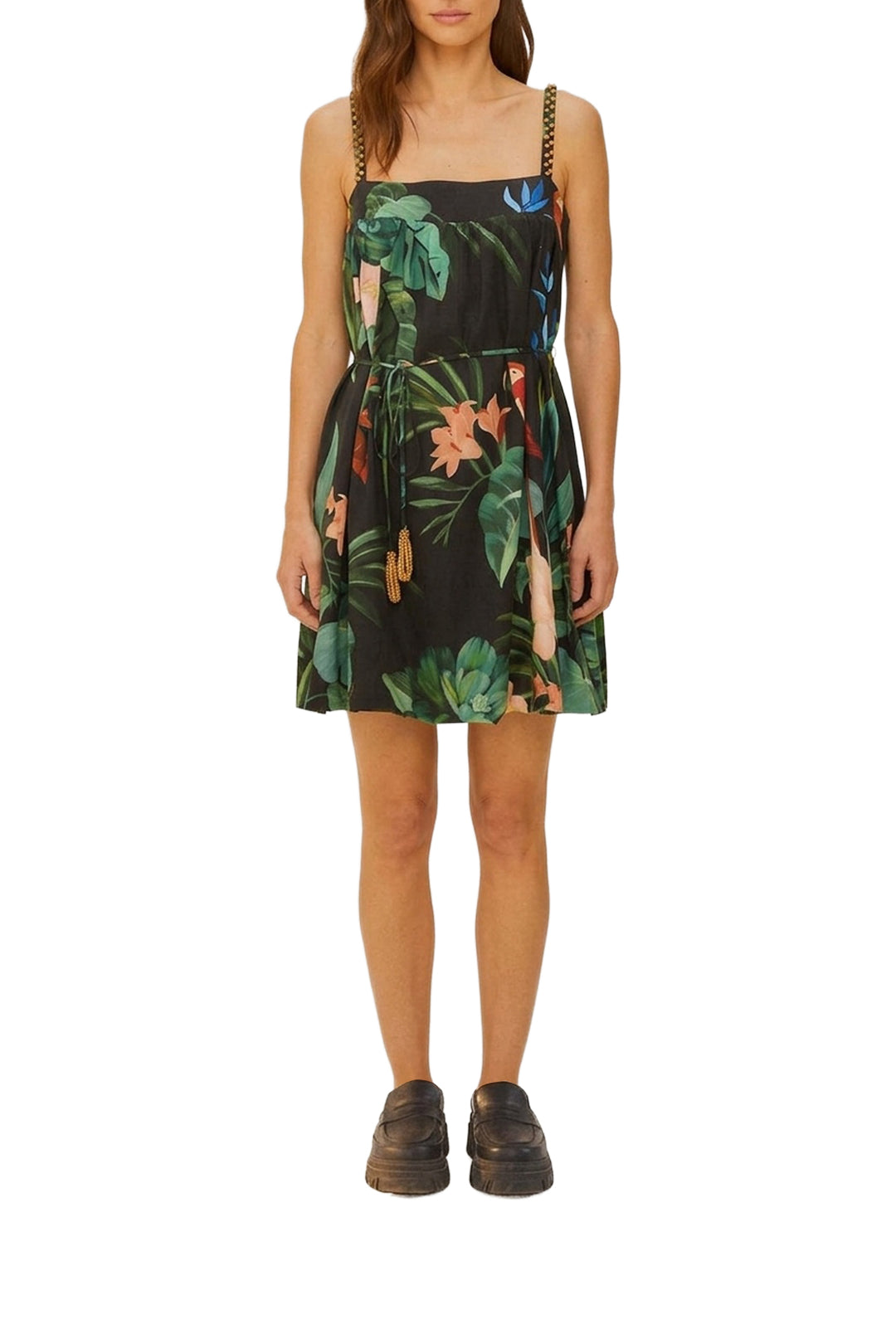 Midnight Macaw short dress in linen - Black