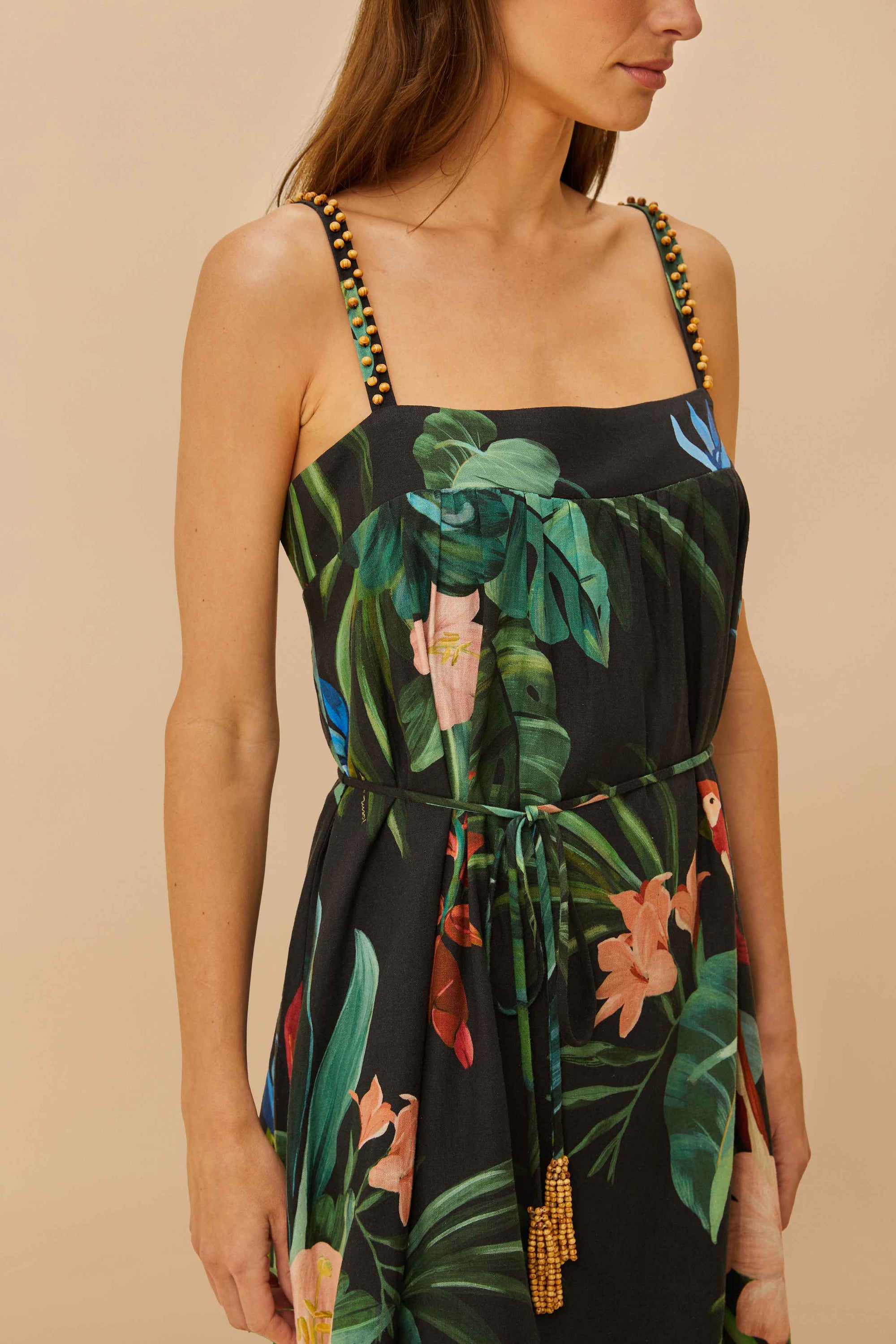 Midnight Macaw short dress in linen - Black