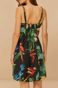 Midnight Macaw short dress in linen - Black