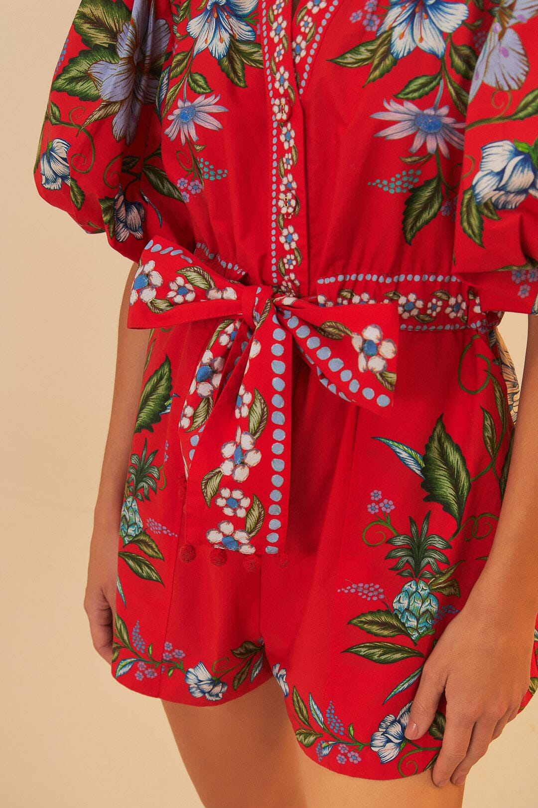 Combi-short Sweet Bloom en coton - Rouge