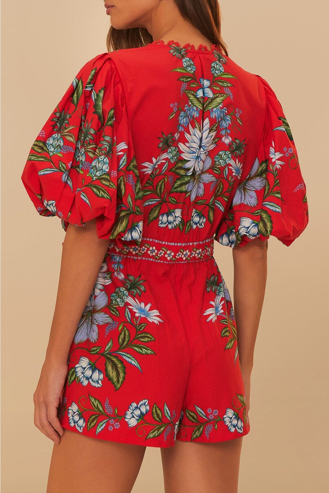 Combi-short Sweet Bloom en coton - Rouge