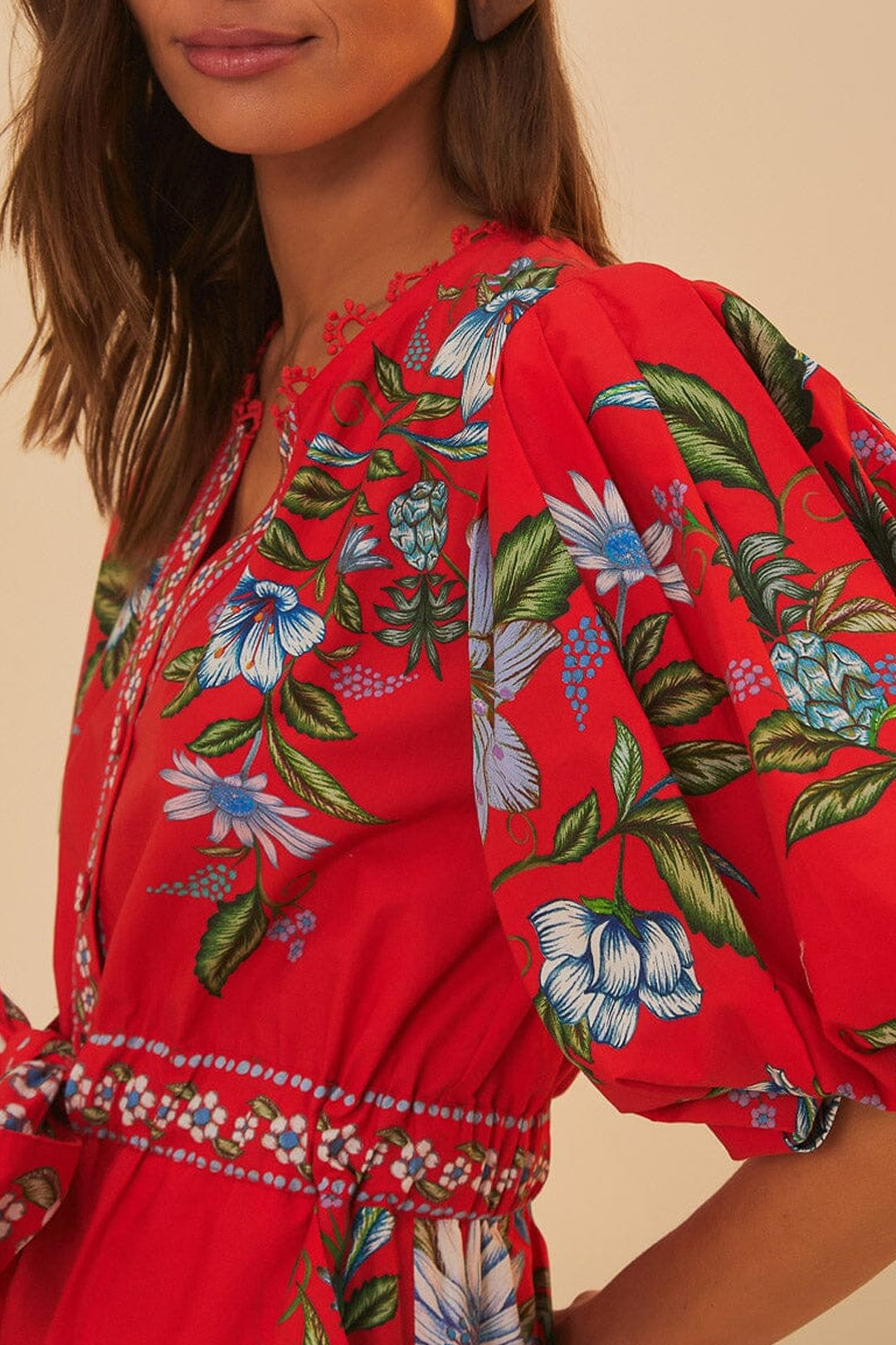 Combi-short Sweet Bloom en coton - Rouge