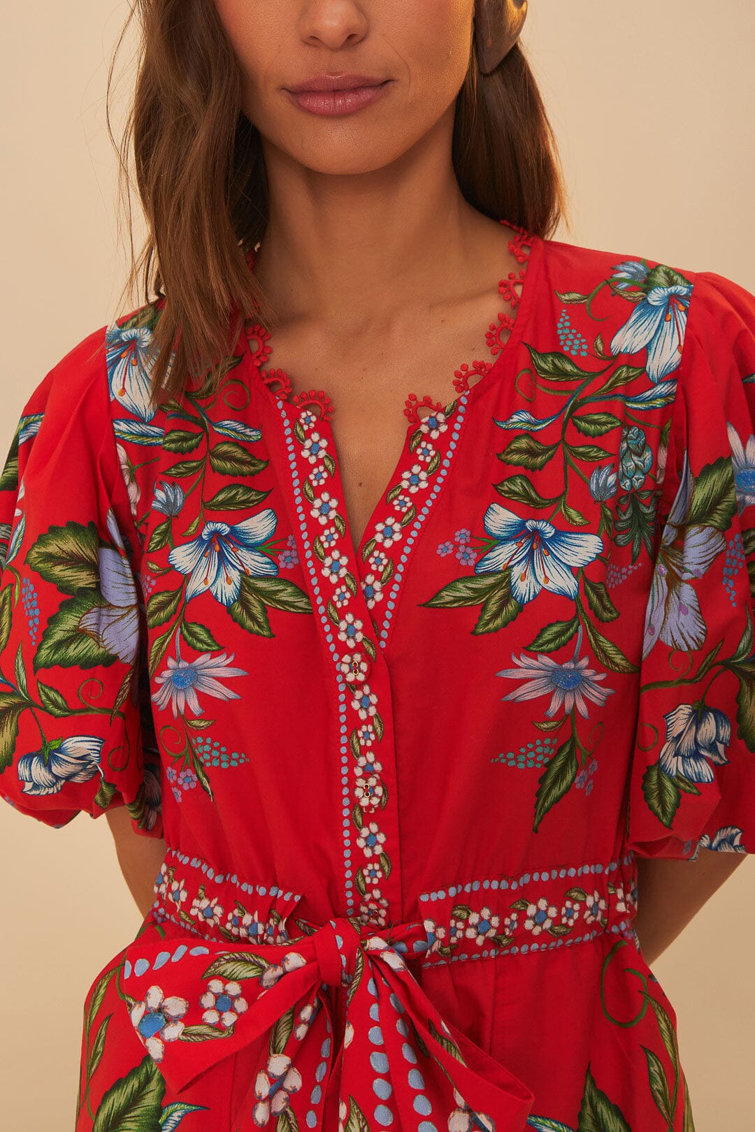 Combi-short Sweet Bloom en coton - Rouge