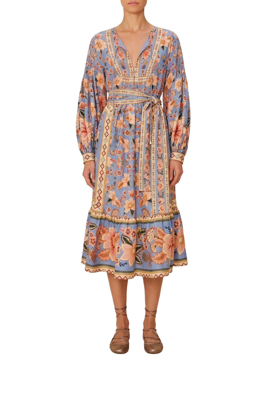 Robe midi Superbloom Taperstry en lin - Bleu