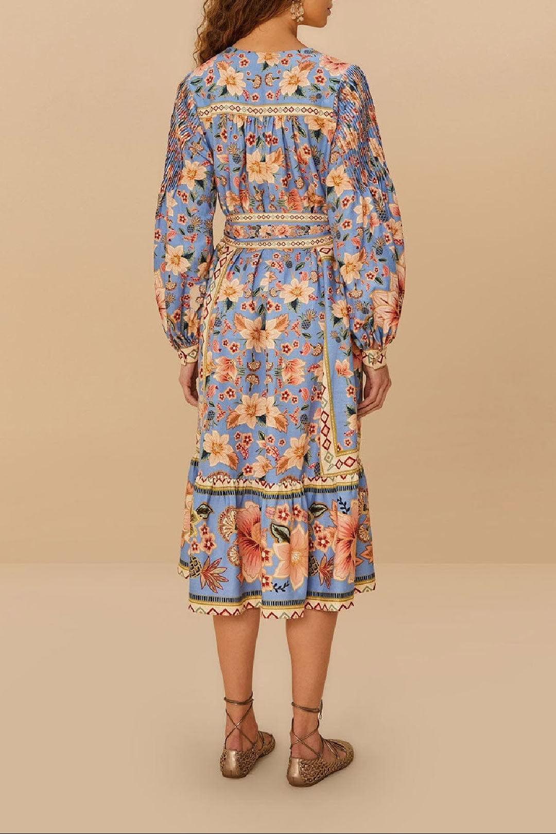 Robe midi Superbloom Taperstry en lin - Bleu