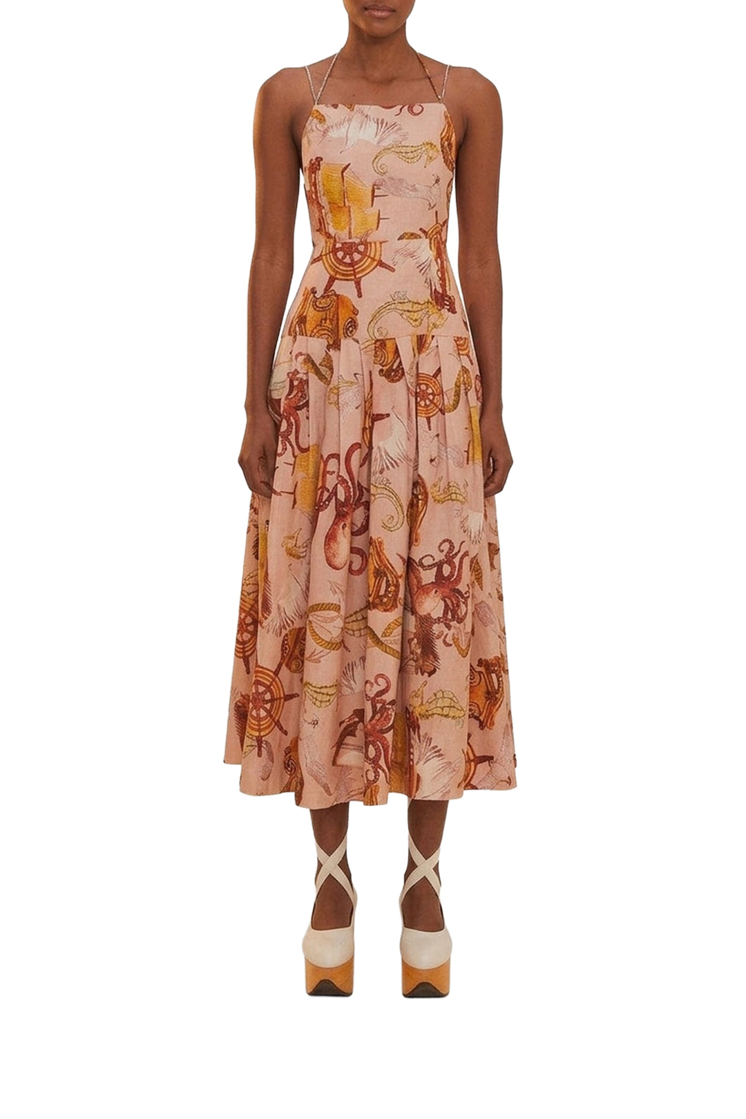 Robe midi Nautical Wonder en lin - Rose