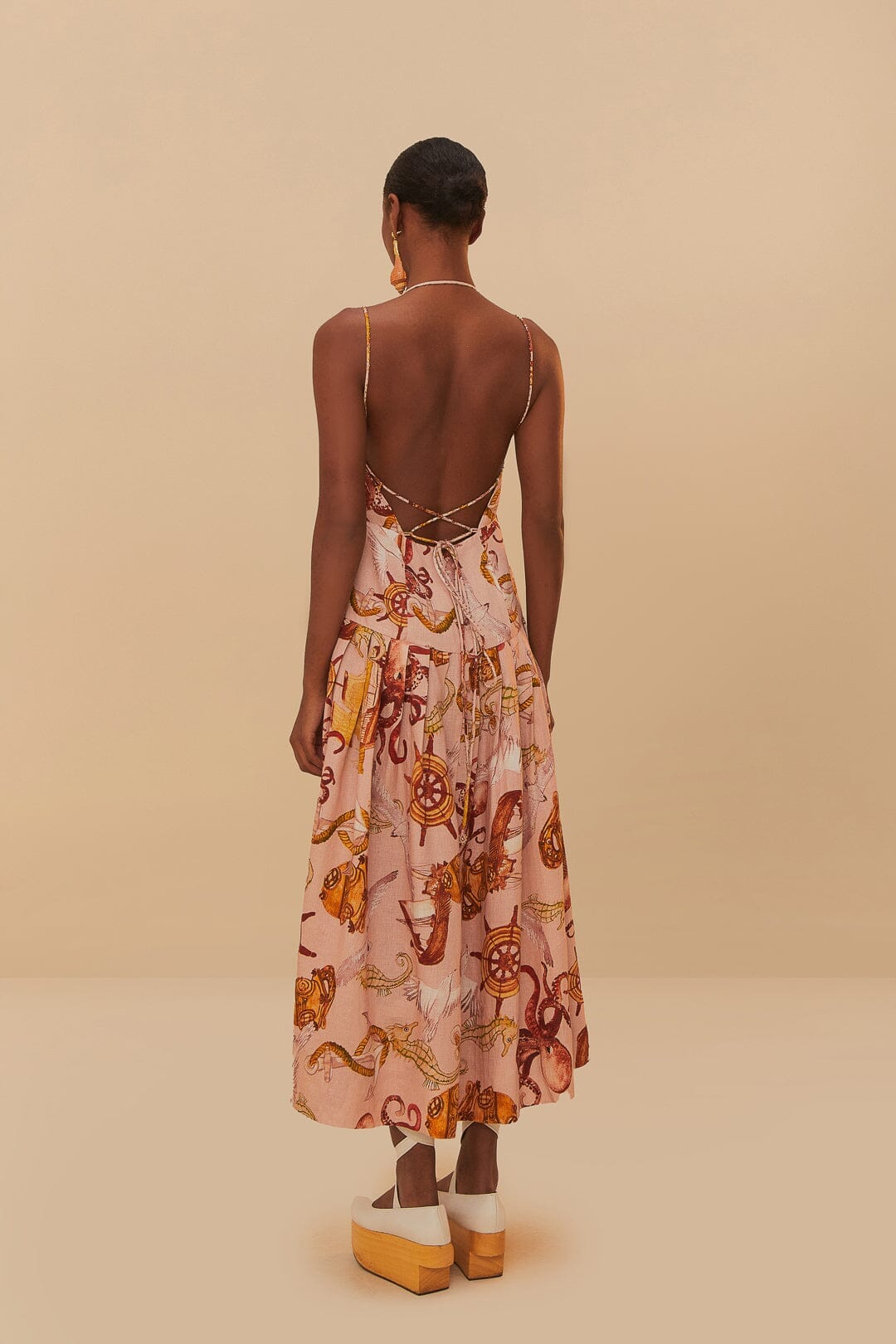 Robe midi Nautical Wonder en lin - Rose