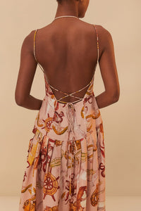 Robe midi Nautical Wonder en lin - Rose