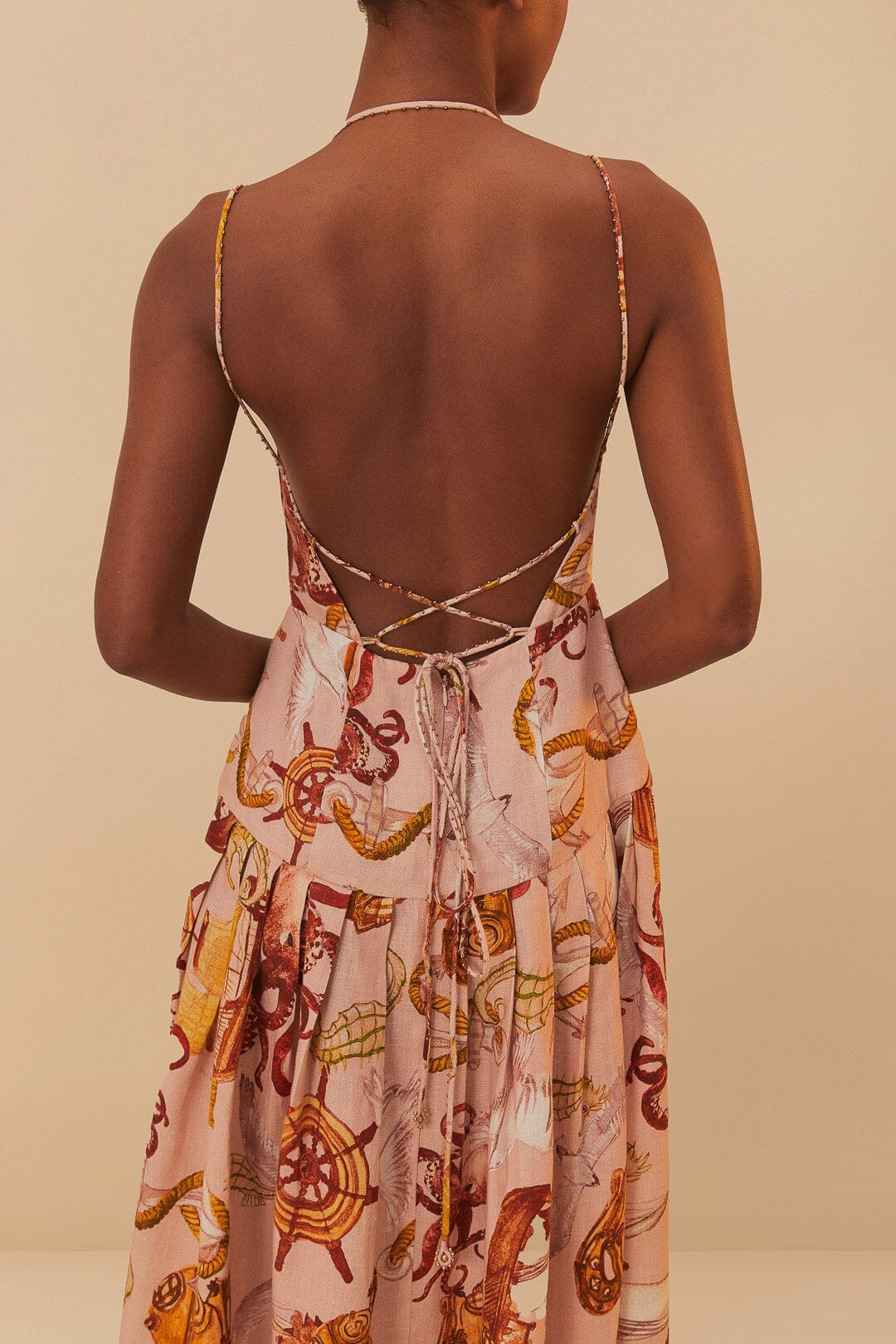 Robe midi Nautical Wonder en lin - Rose