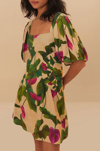 Anthurium short dress in linen - Multicolour