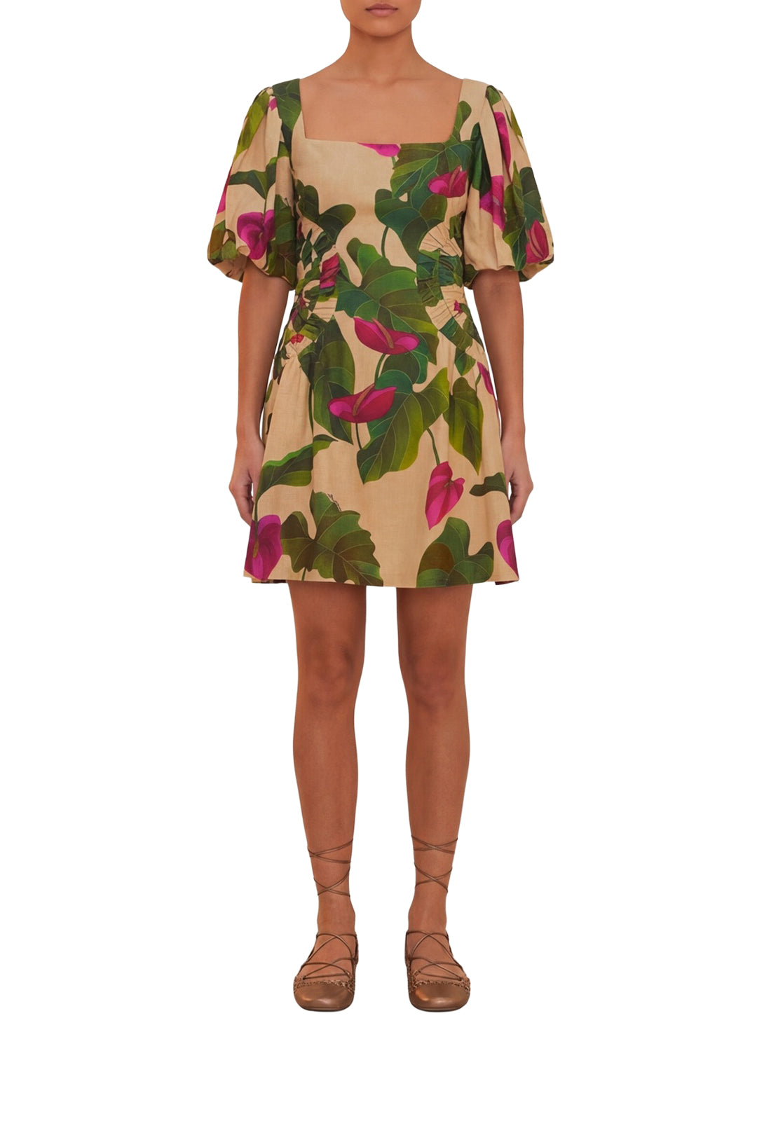 Anthurium short dress in linen - Multicolour