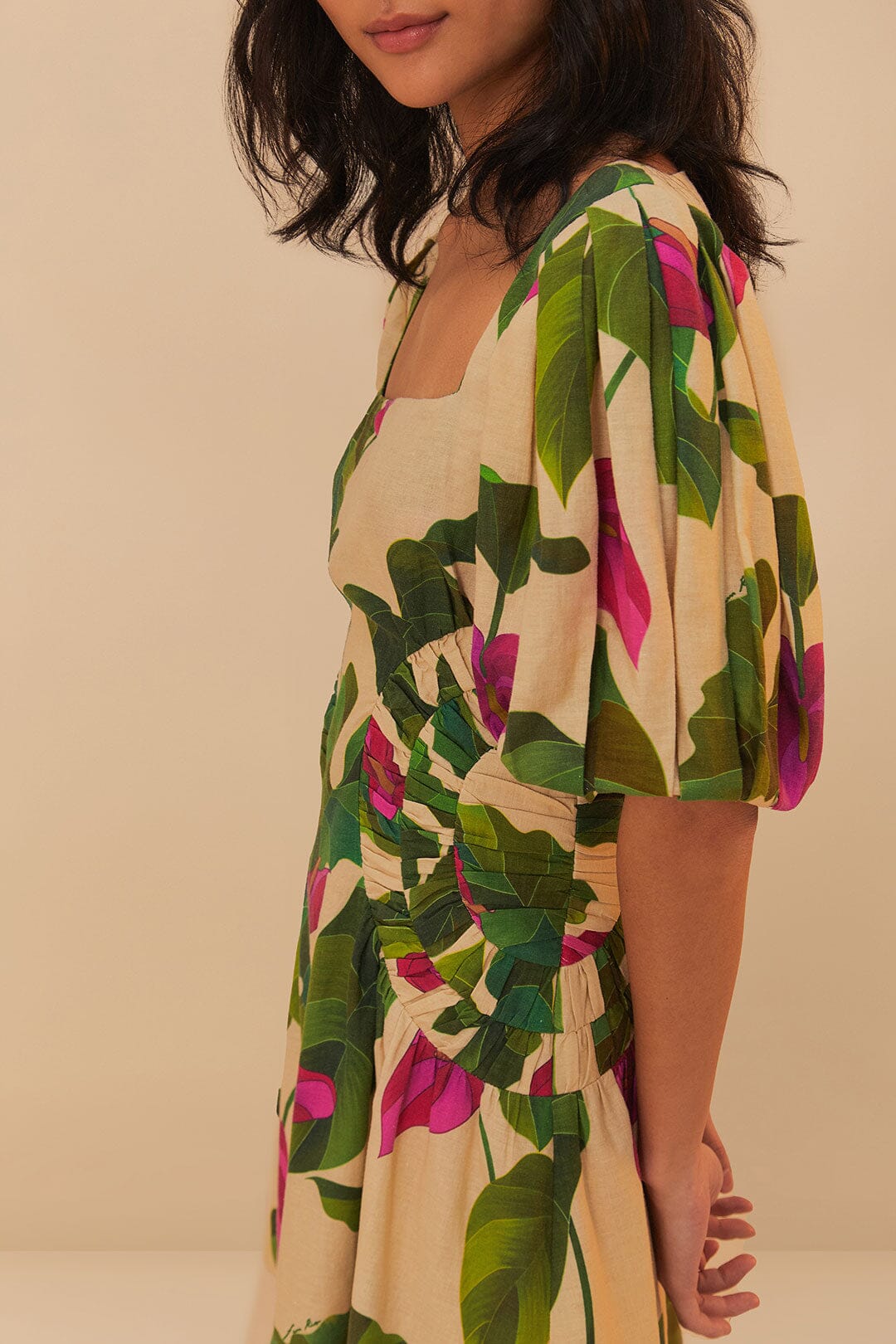 Anthurium short dress in linen - Multicolour