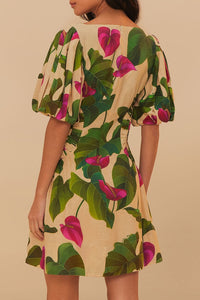 Anthurium short dress in linen - Multicolour