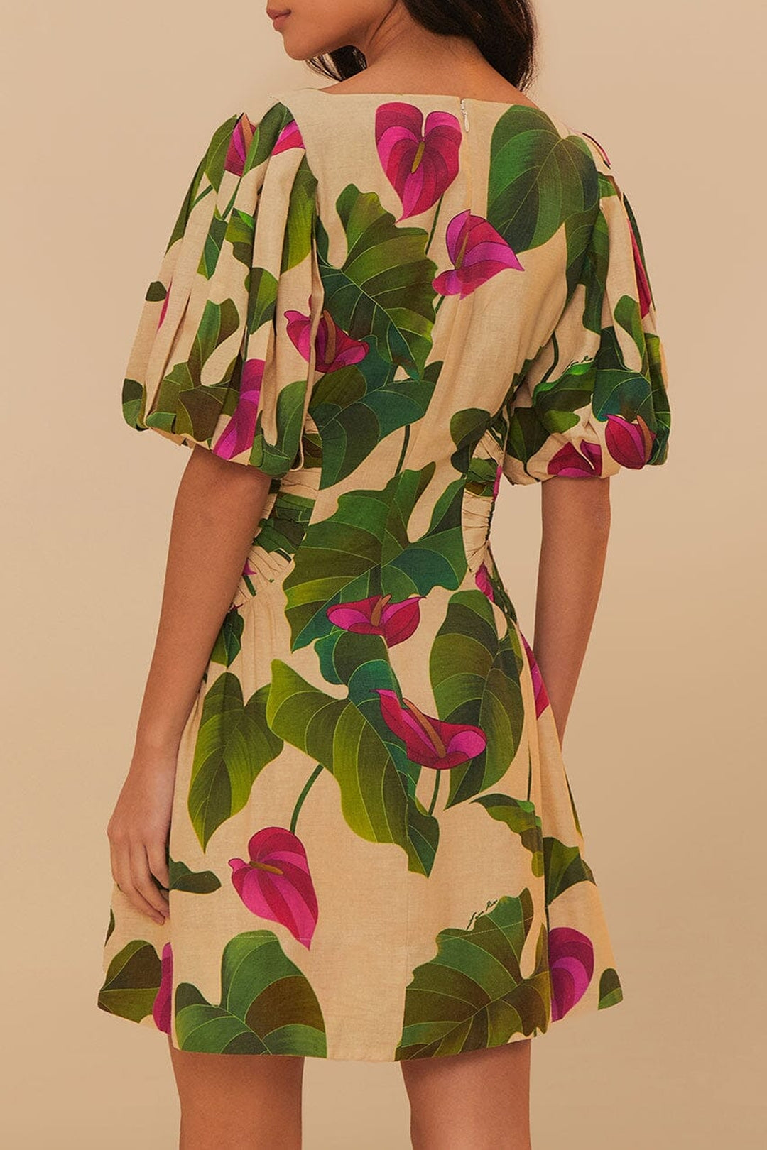 Anthurium short dress in linen - Multicolour