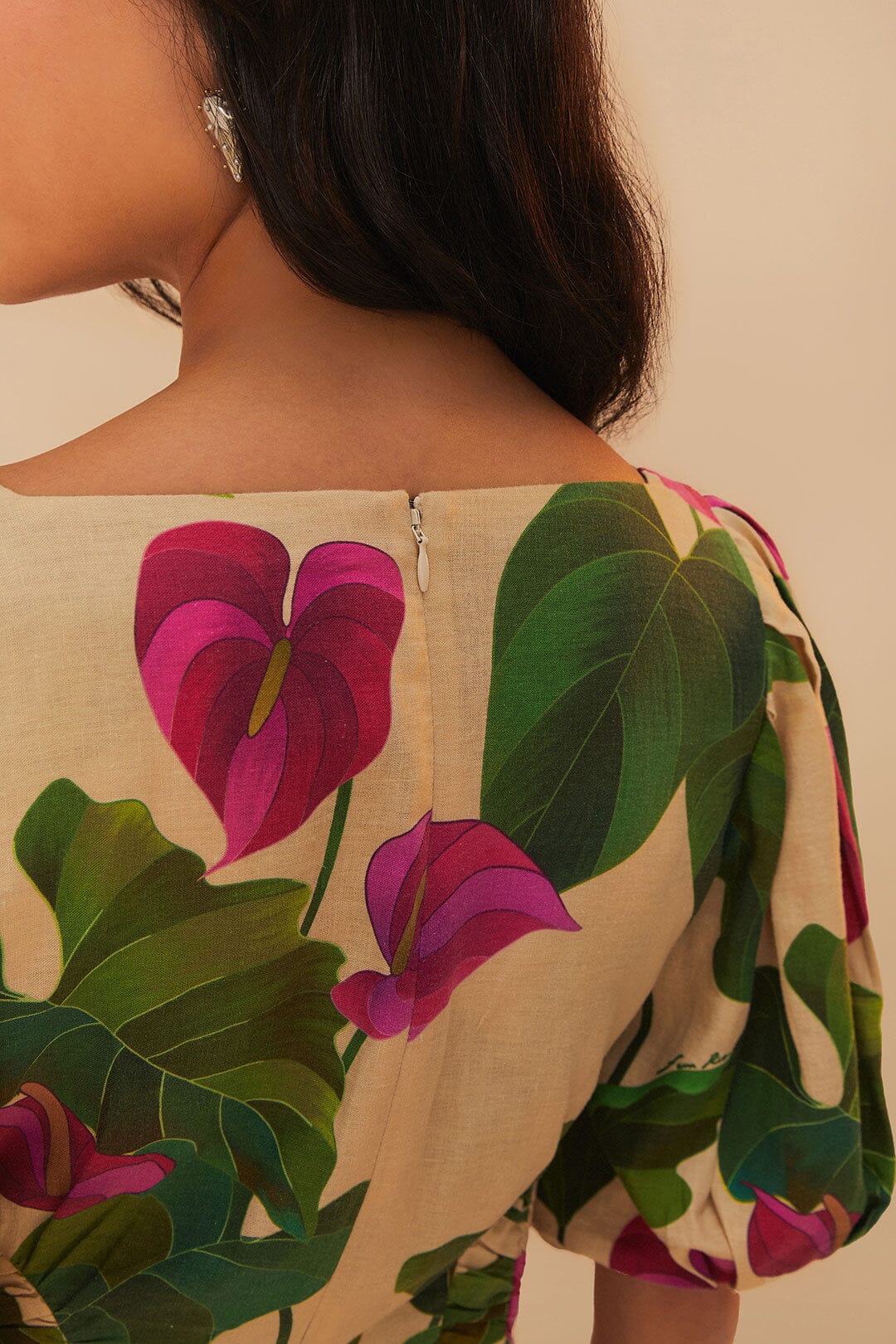 Anthurium short dress in linen - Multicolour