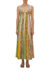 Robe longue Delicate Floral à rayures en lin - Multicolore