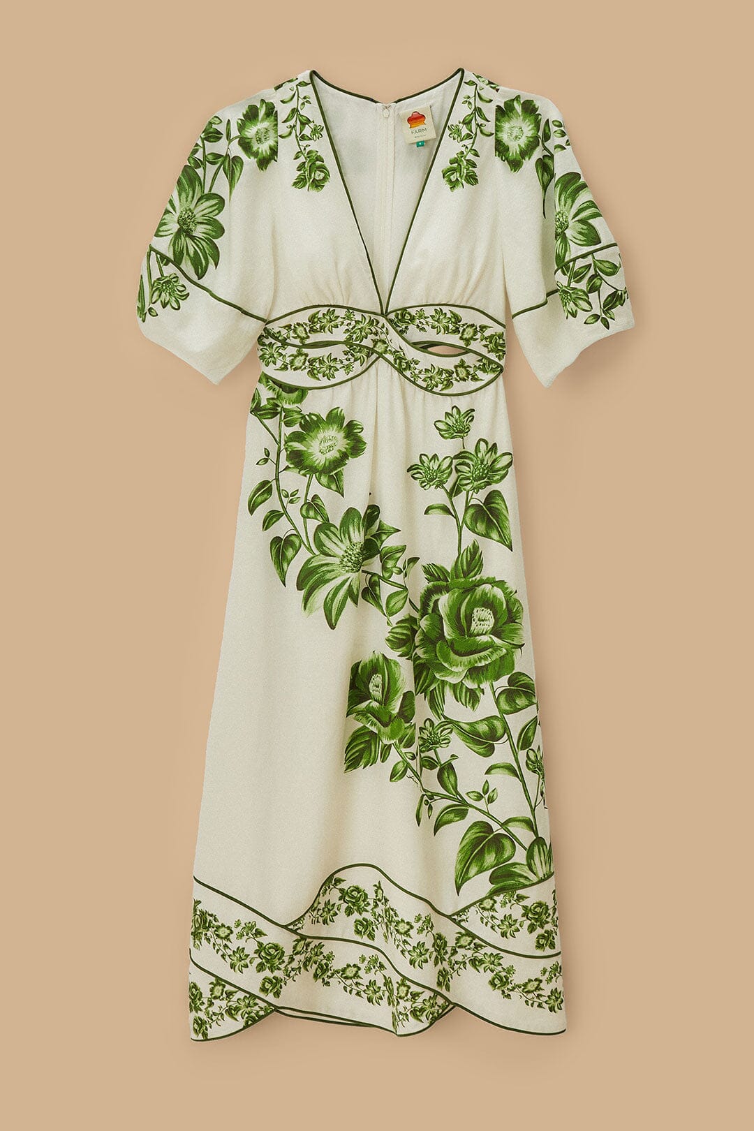 Robe midi Floral Cascade en lin - Vert