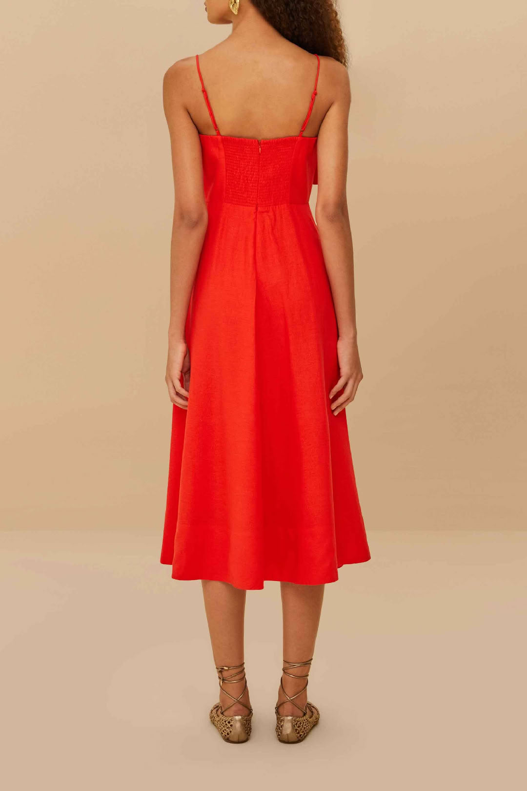 Robe midi Garden en lin - Rouge