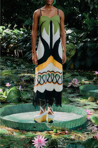 Robe midi Coconut Tree à découpes en lin - Beige