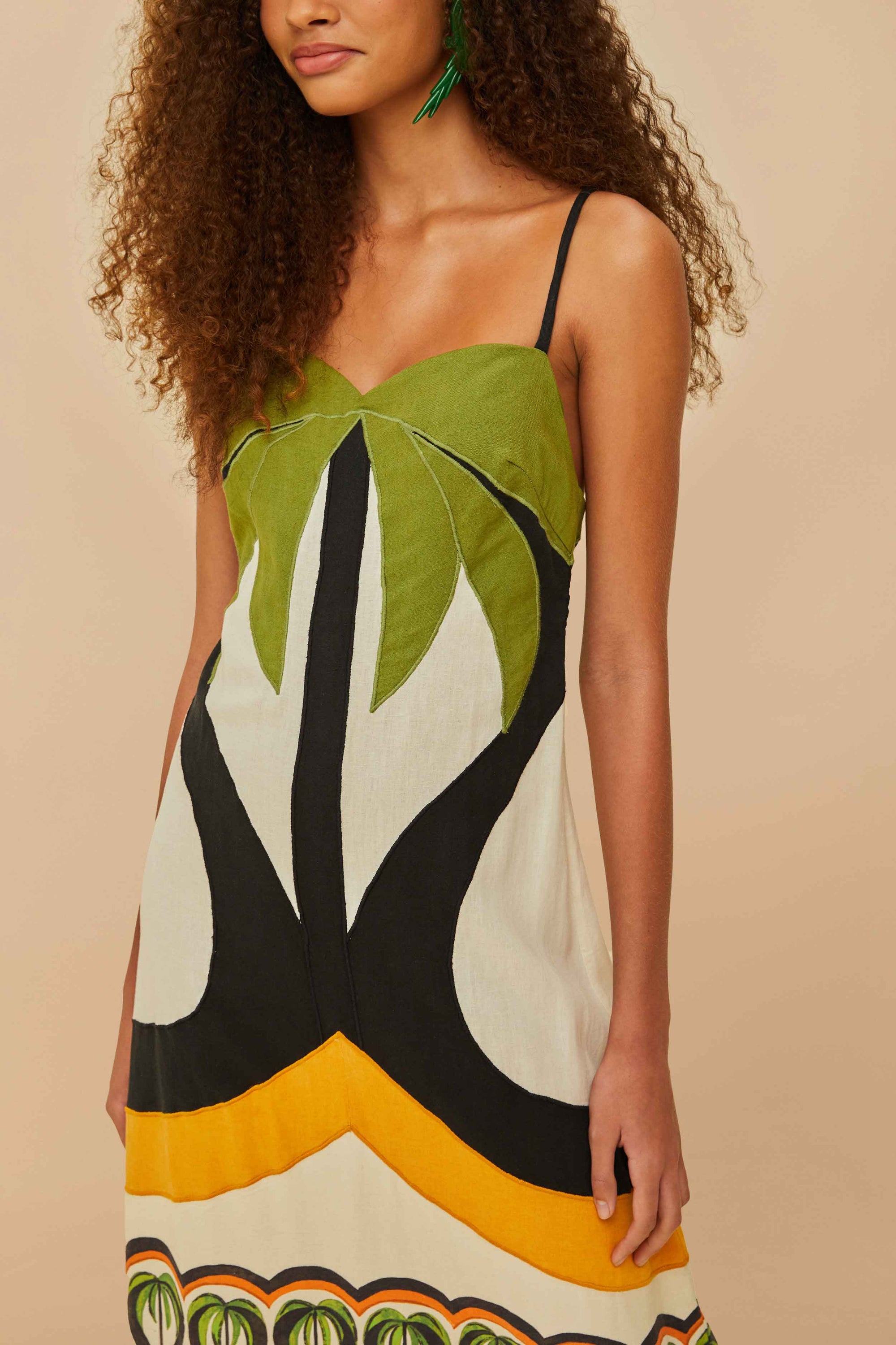 Robe midi Coconut Tree à découpes en lin - Beige