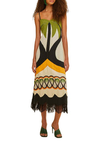 Robe midi Coconut Tree à découpes en lin - Beige
