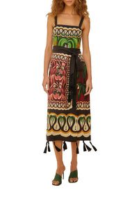 Robe midi Coconut Tree à voiles en lin - Multicolore